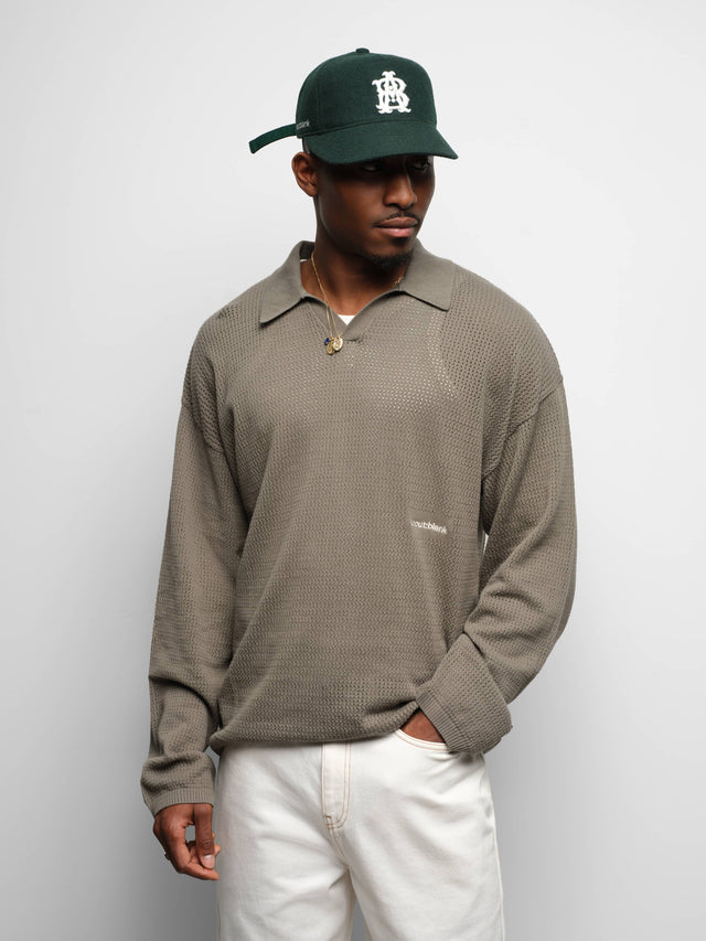 resort long sleeve knit polo sage