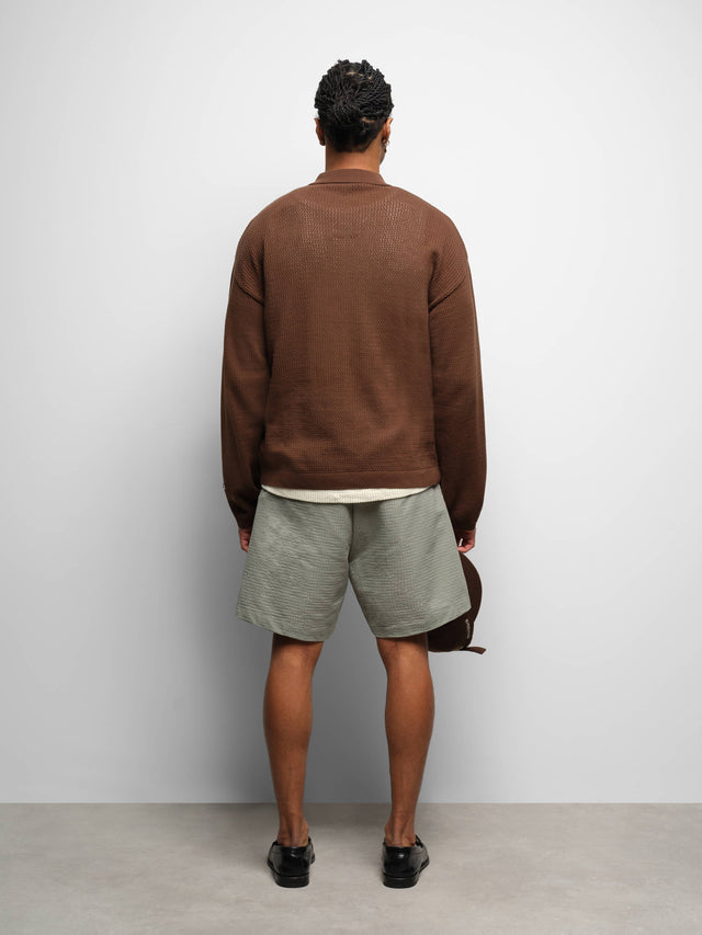 resort long sleeve knit polo brown