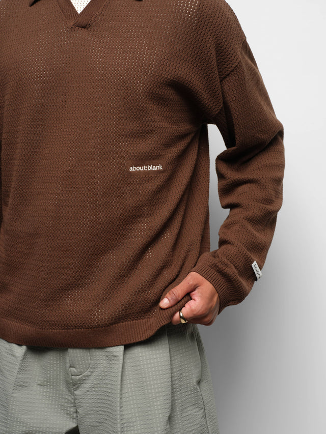 resort long sleeve knit polo brown