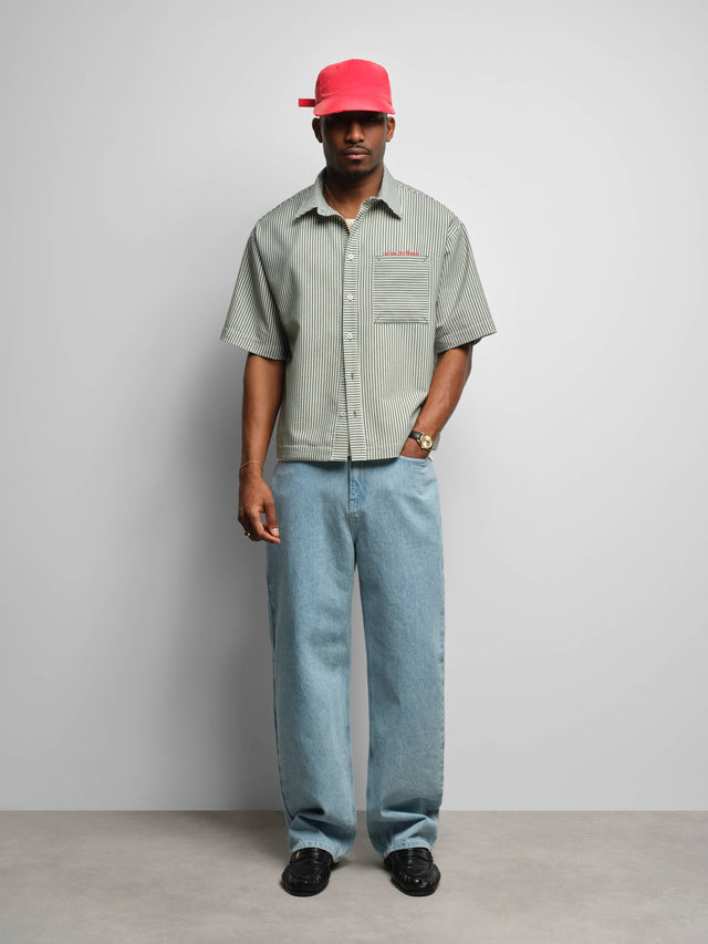 seersucker short sleeve shirt green