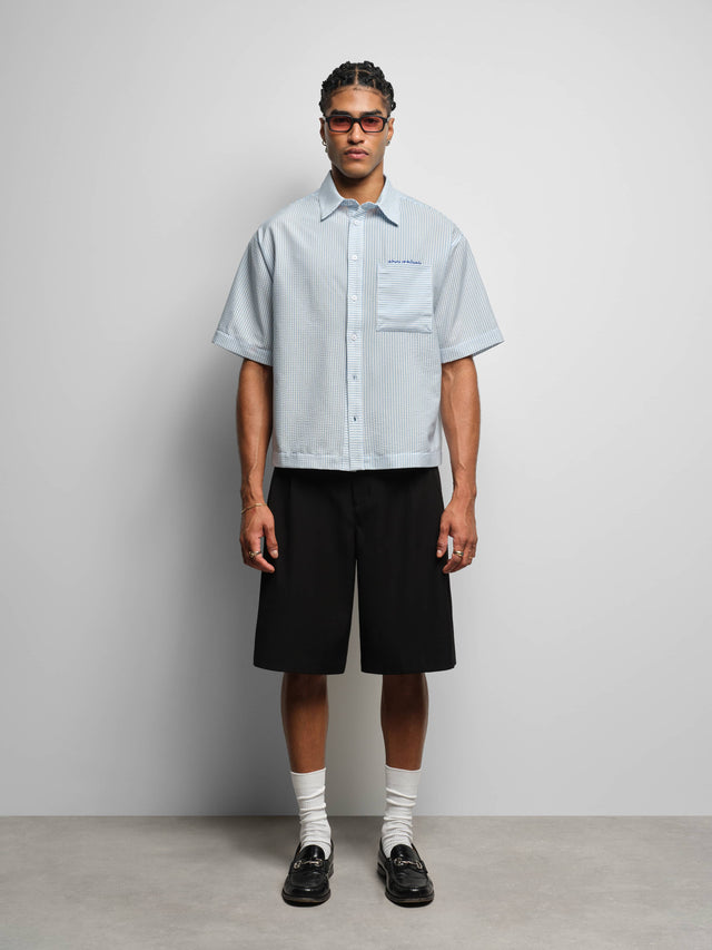 seersucker short sleeve shirt blue