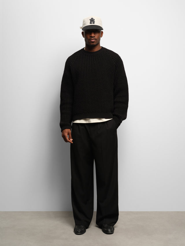 moss stitch crew black