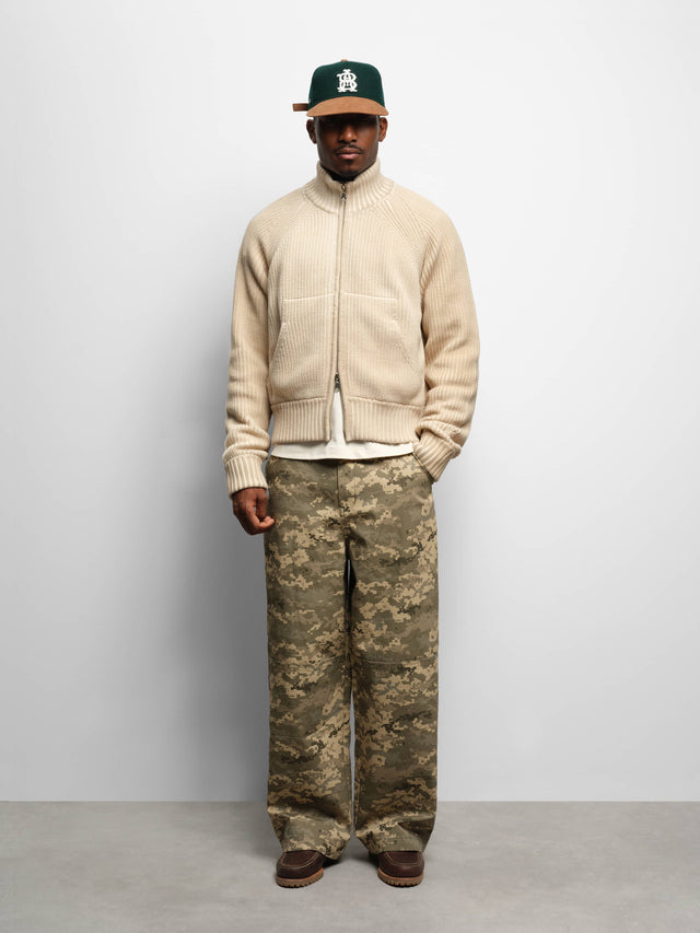 rib zip cardigan washed pumice