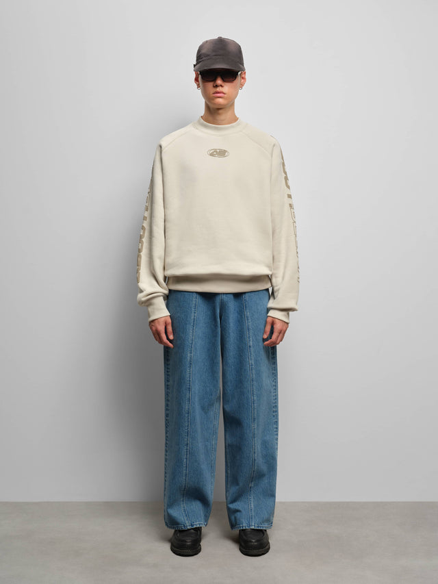 wide leg felled denim jean mid wash