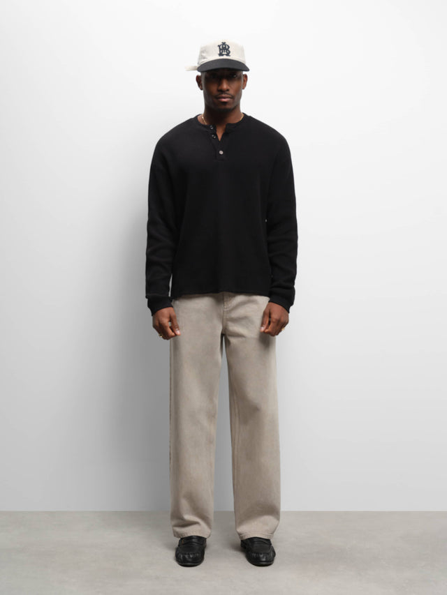 henley long sleeve waffle black