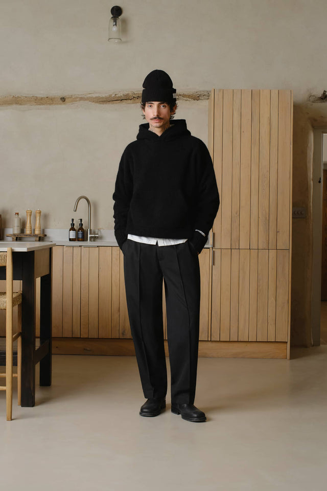mohair knitted hoodie black/ecru