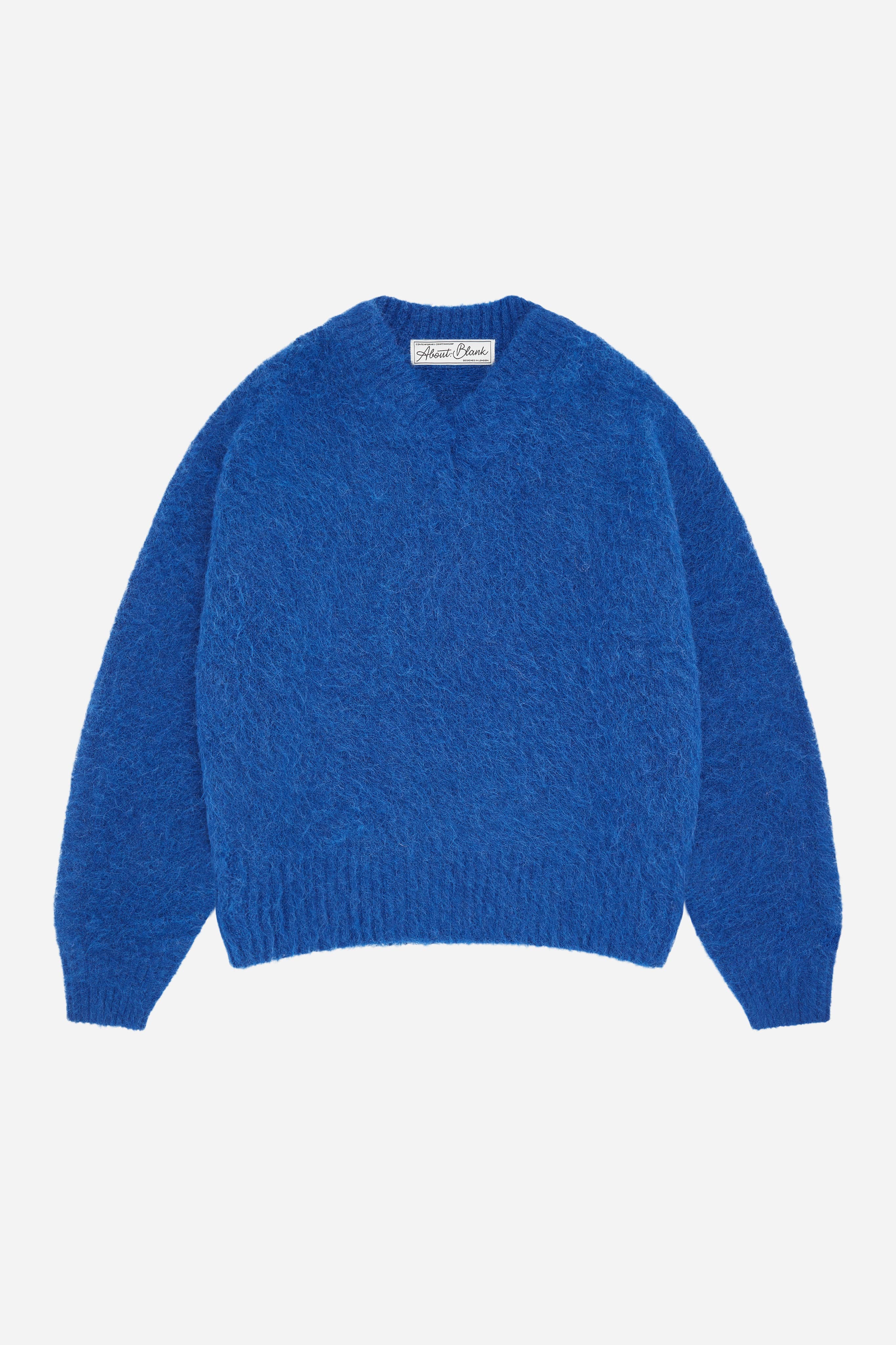 about:blank | brushed alpaca v-neck cerulean blue