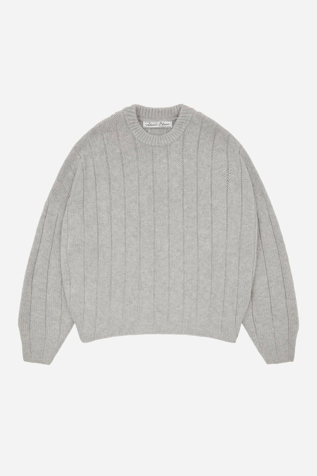 large rib knit crew grey
