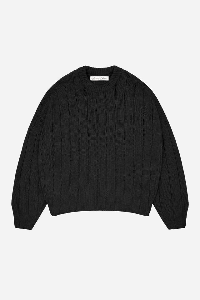 large rib knit crew black