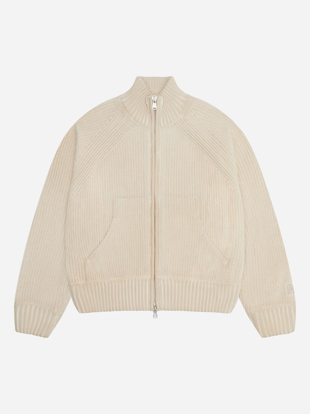rib zip cardigan washed pumice