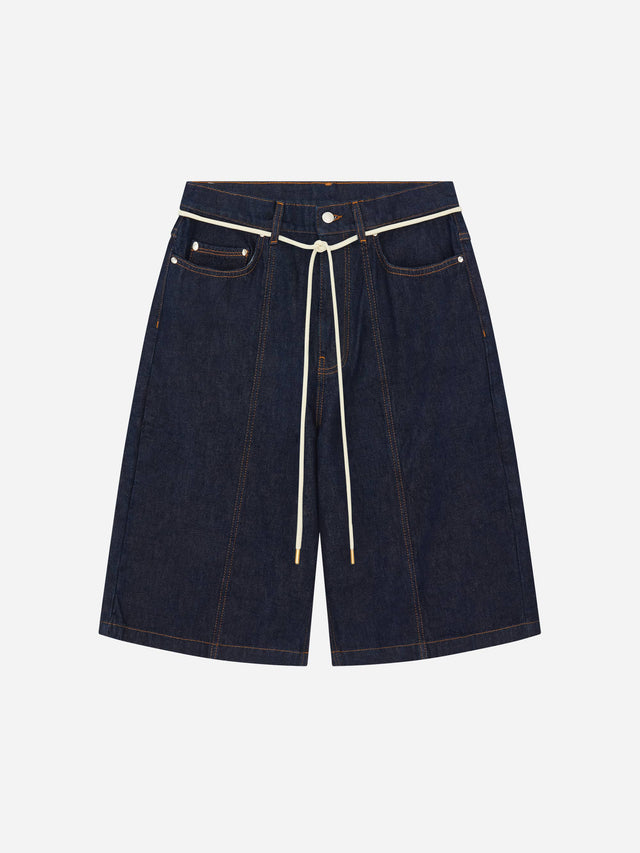 felled denim short raw indigo