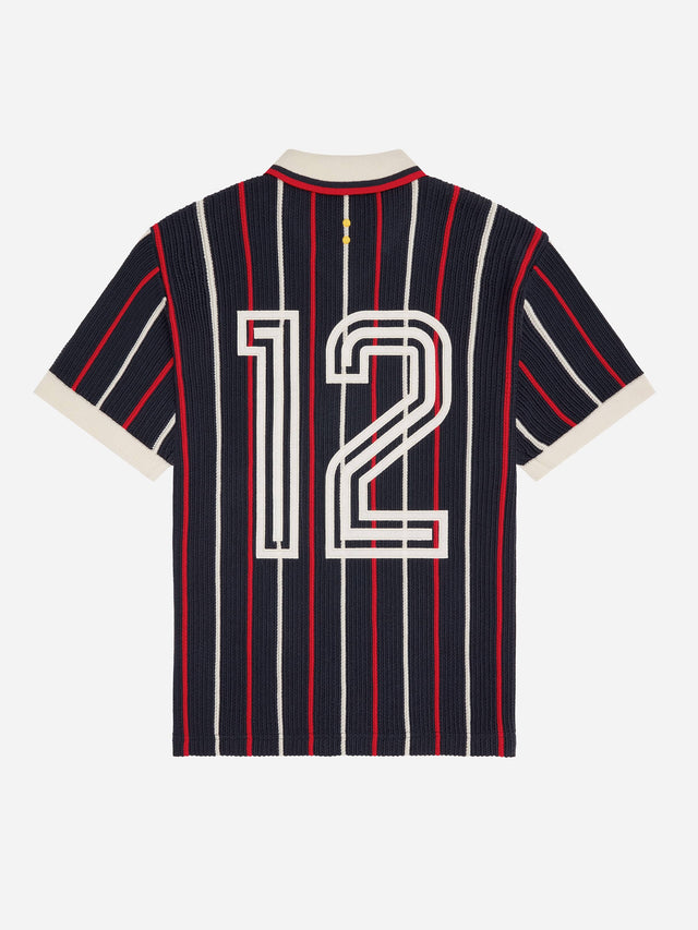 knitted football shirt navy/red/white