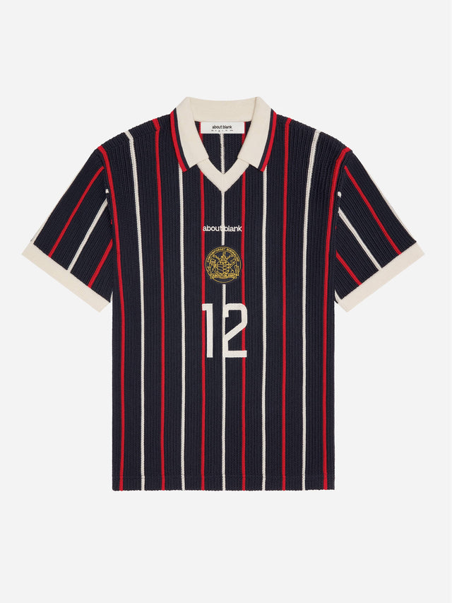 knitted football shirt navy/red/white