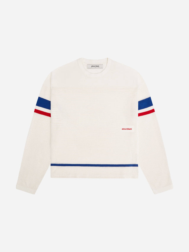 knitted hockey top oat/red/blue