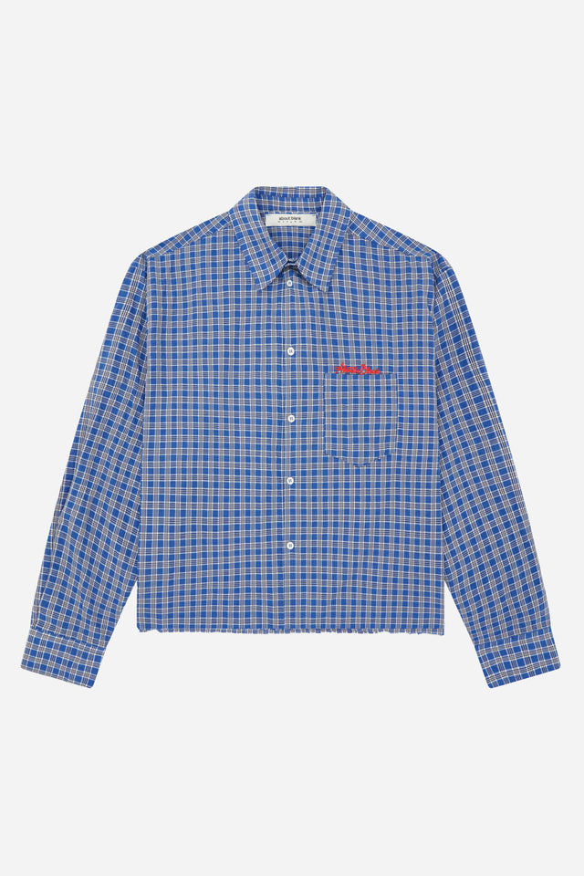 raw edge check shirt blue