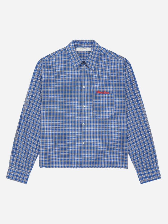raw edge check shirt blue