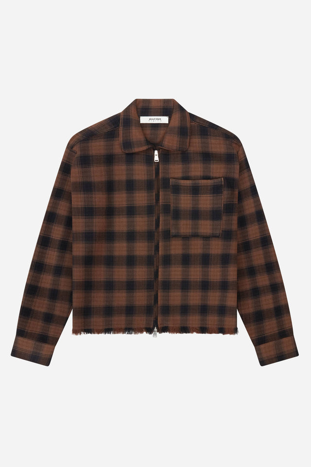 plaid zipped overshirt brown