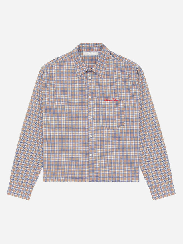 raw edge check shirt tan