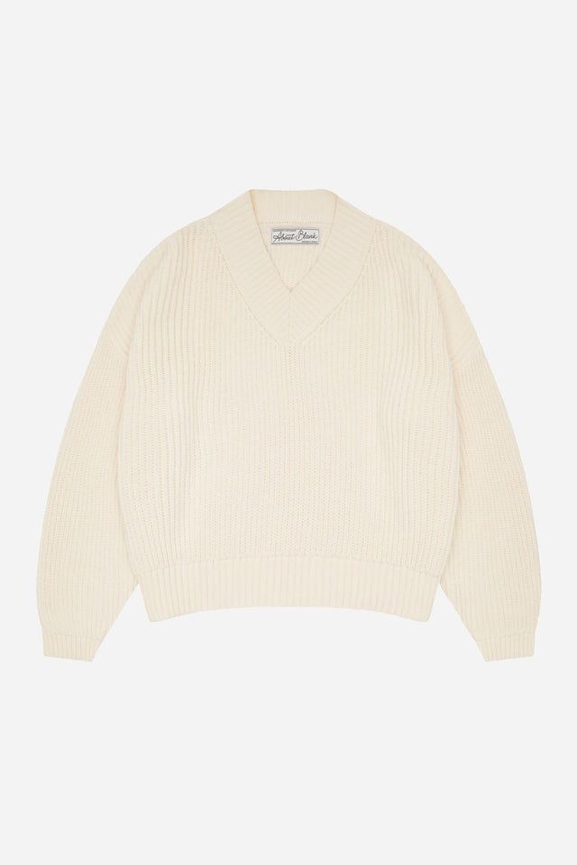 rib v-neck jumper ecru