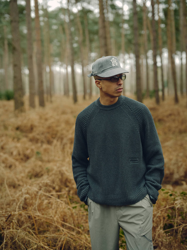 rib mock neck crew charcoal