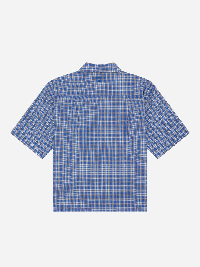 raw hem short sleeve check shirt blue
