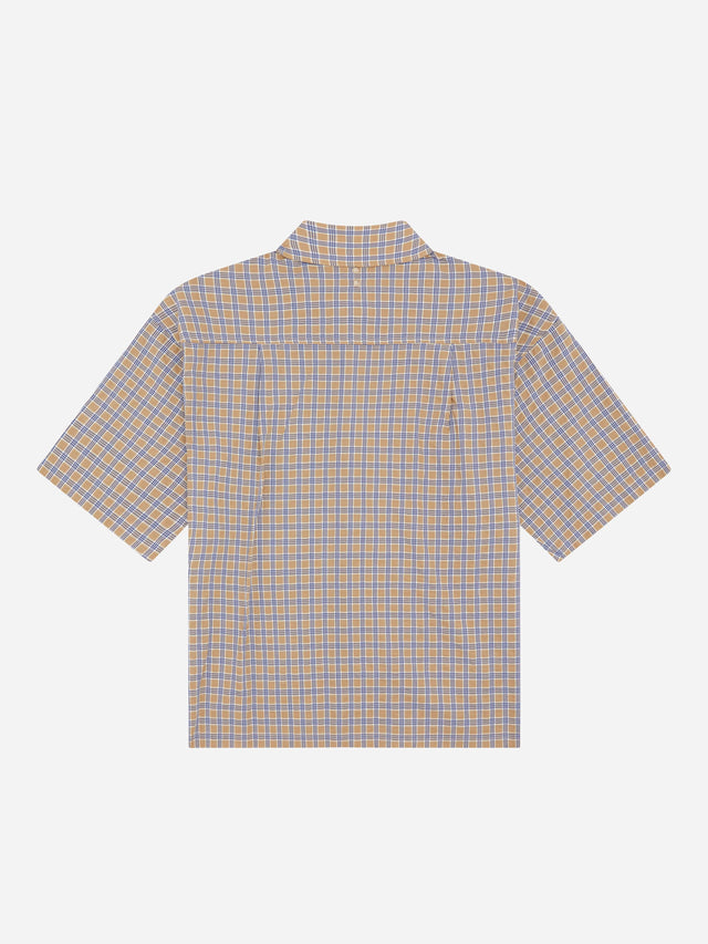 raw hem short sleeve check shirt tan