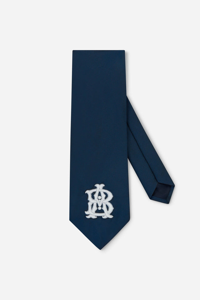 vintage silk monogram navy tie
