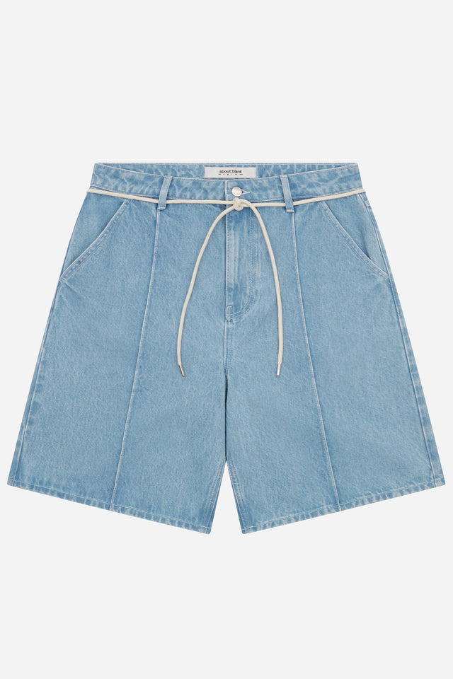 wide denim short light wash blue