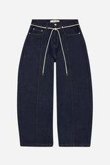 wide leg felled denim raw indigo