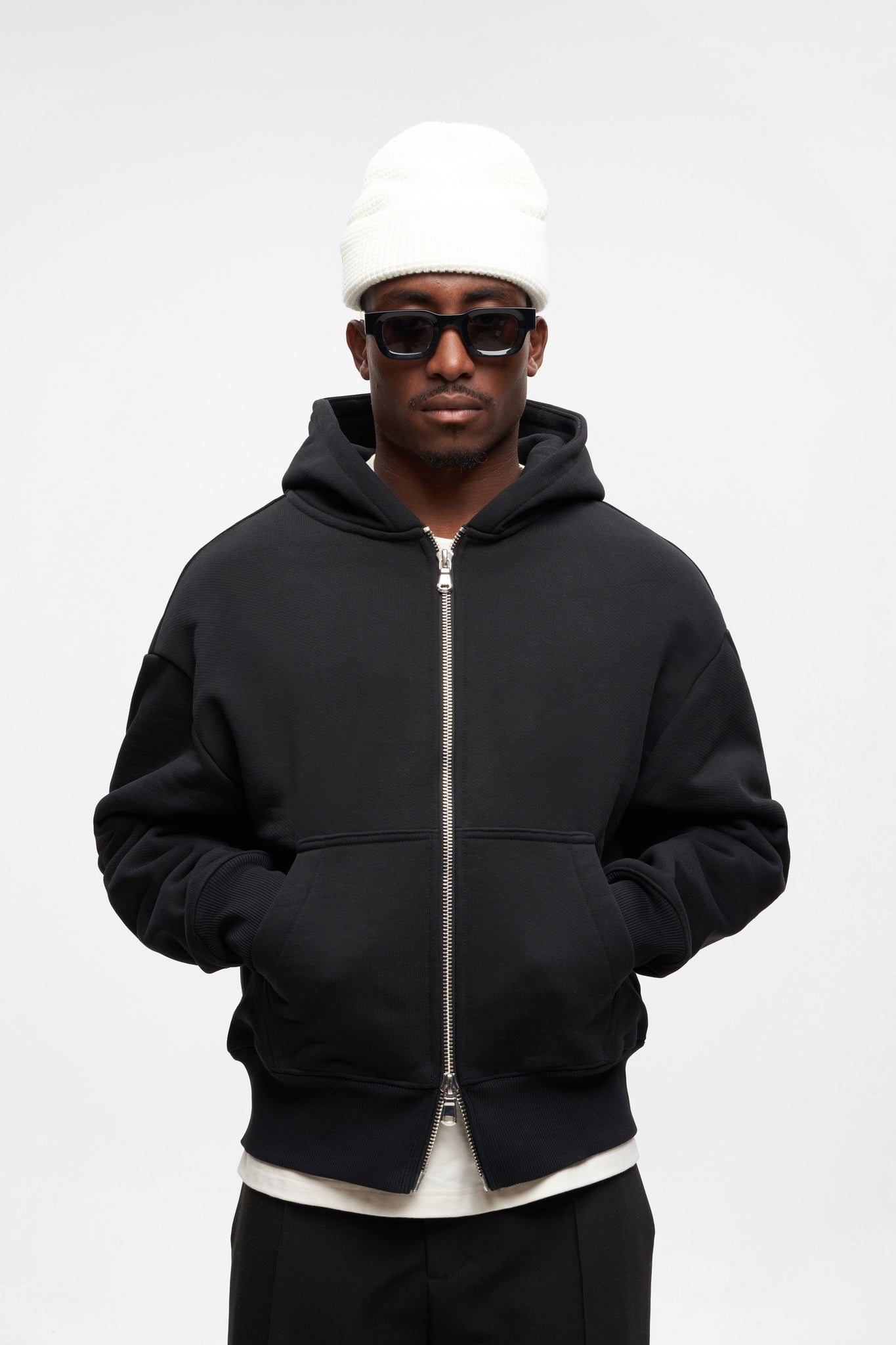 double zip hoodie black