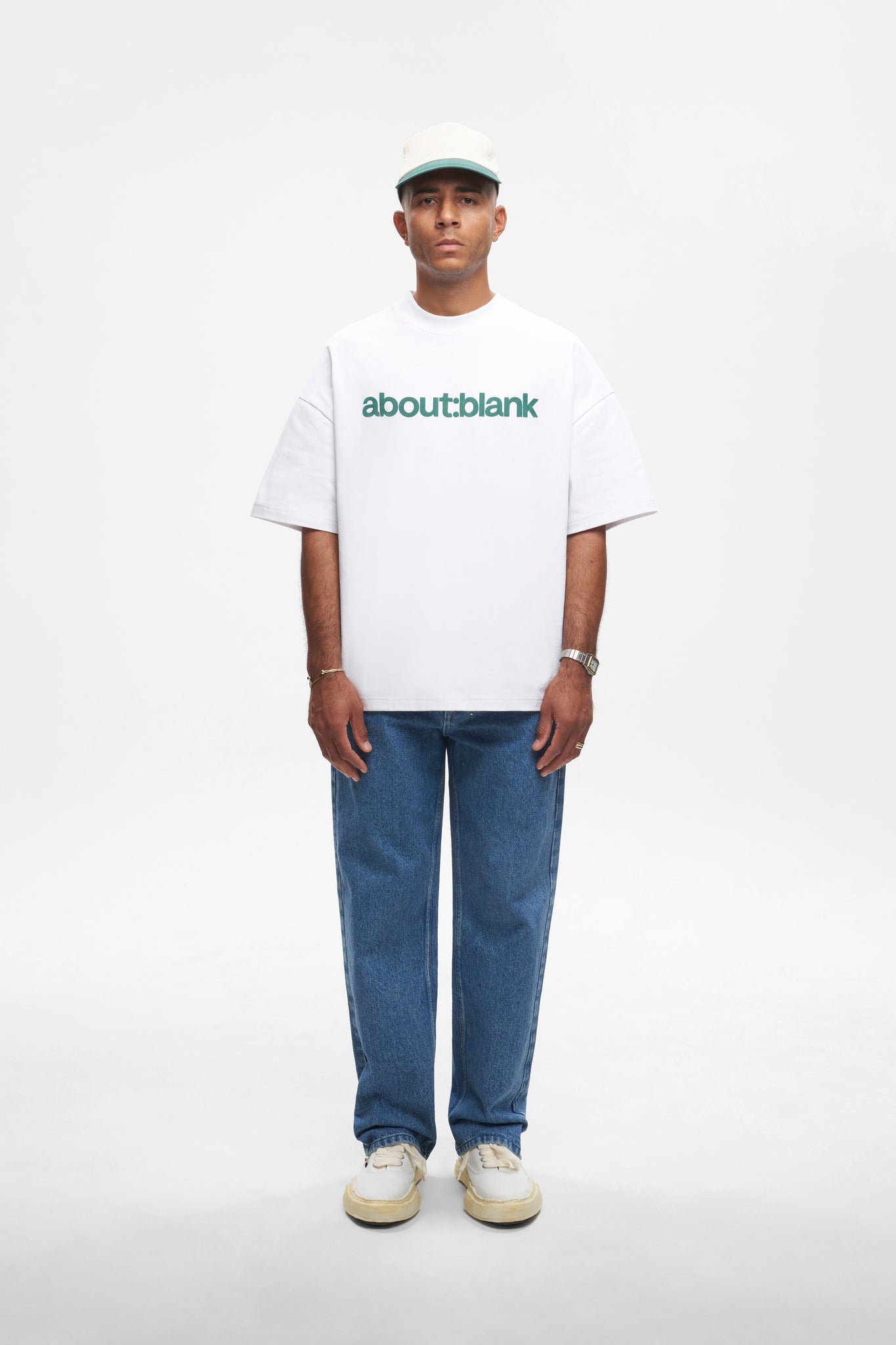 block mock neck t-shirt white/epsom green
