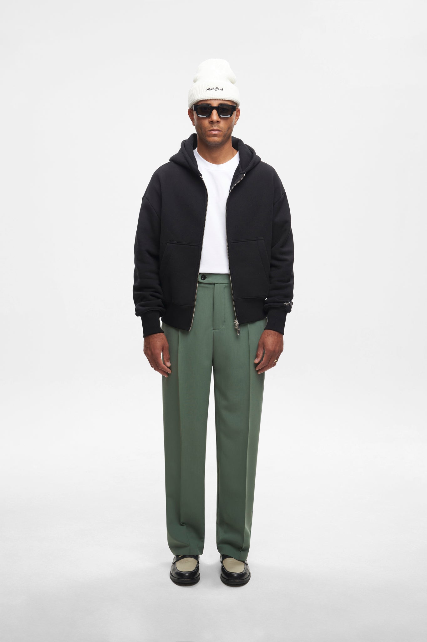 pleated trousers sage