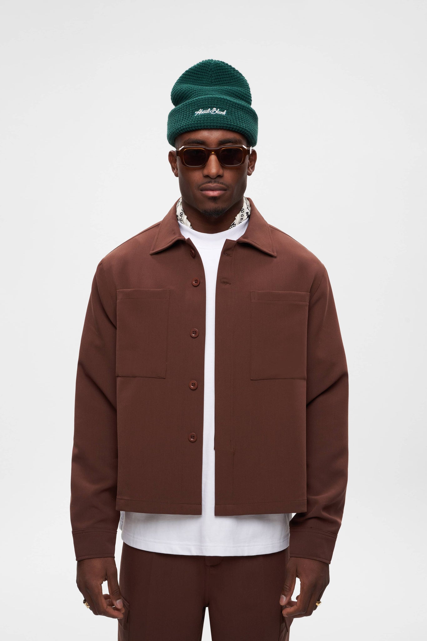cropped utility overshirt brown