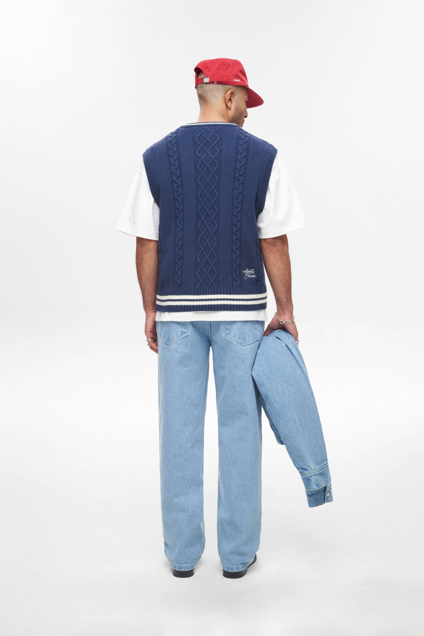 cable knit vest navy/white