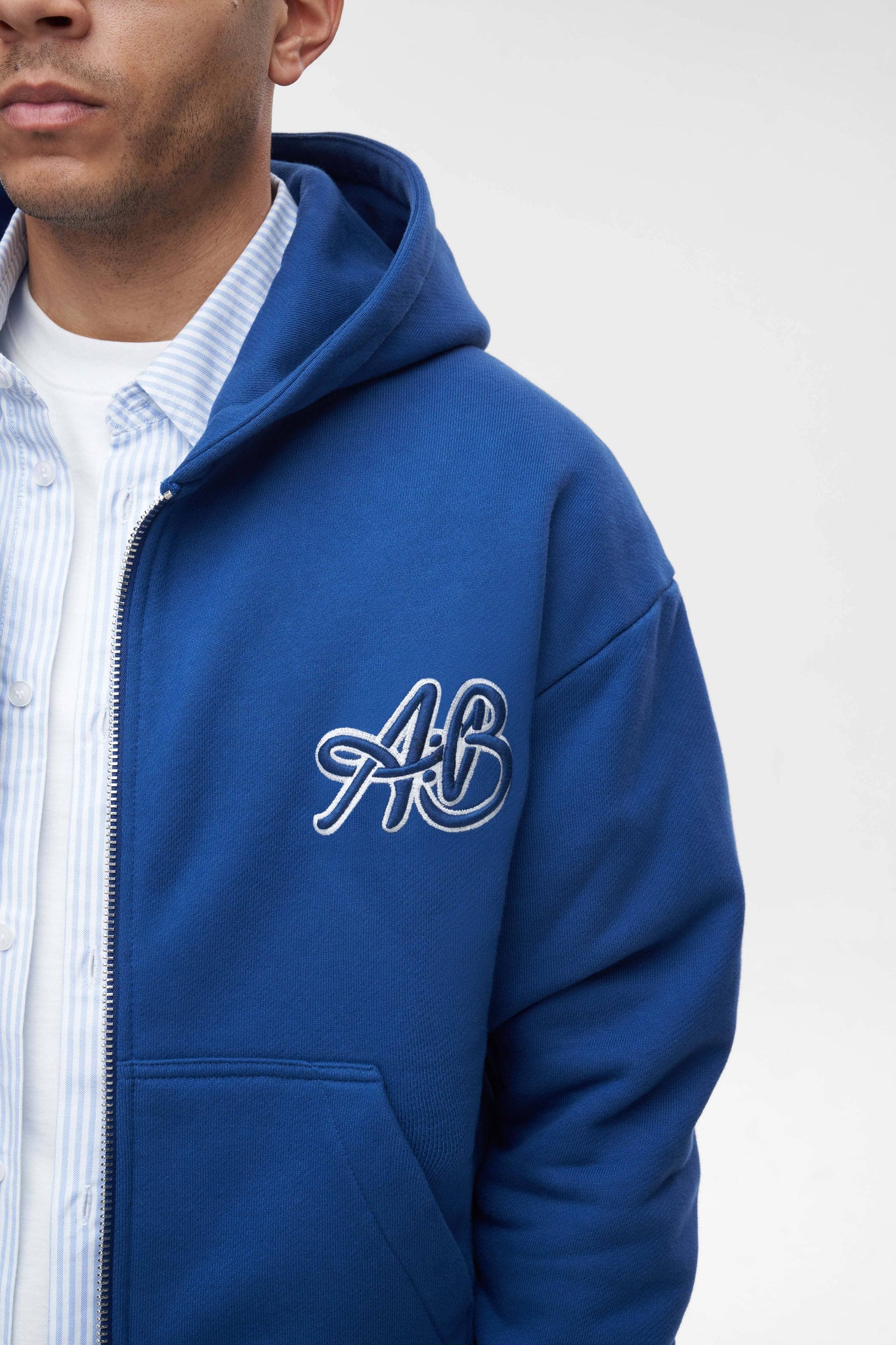 initial double zip hoodie estate blue/white