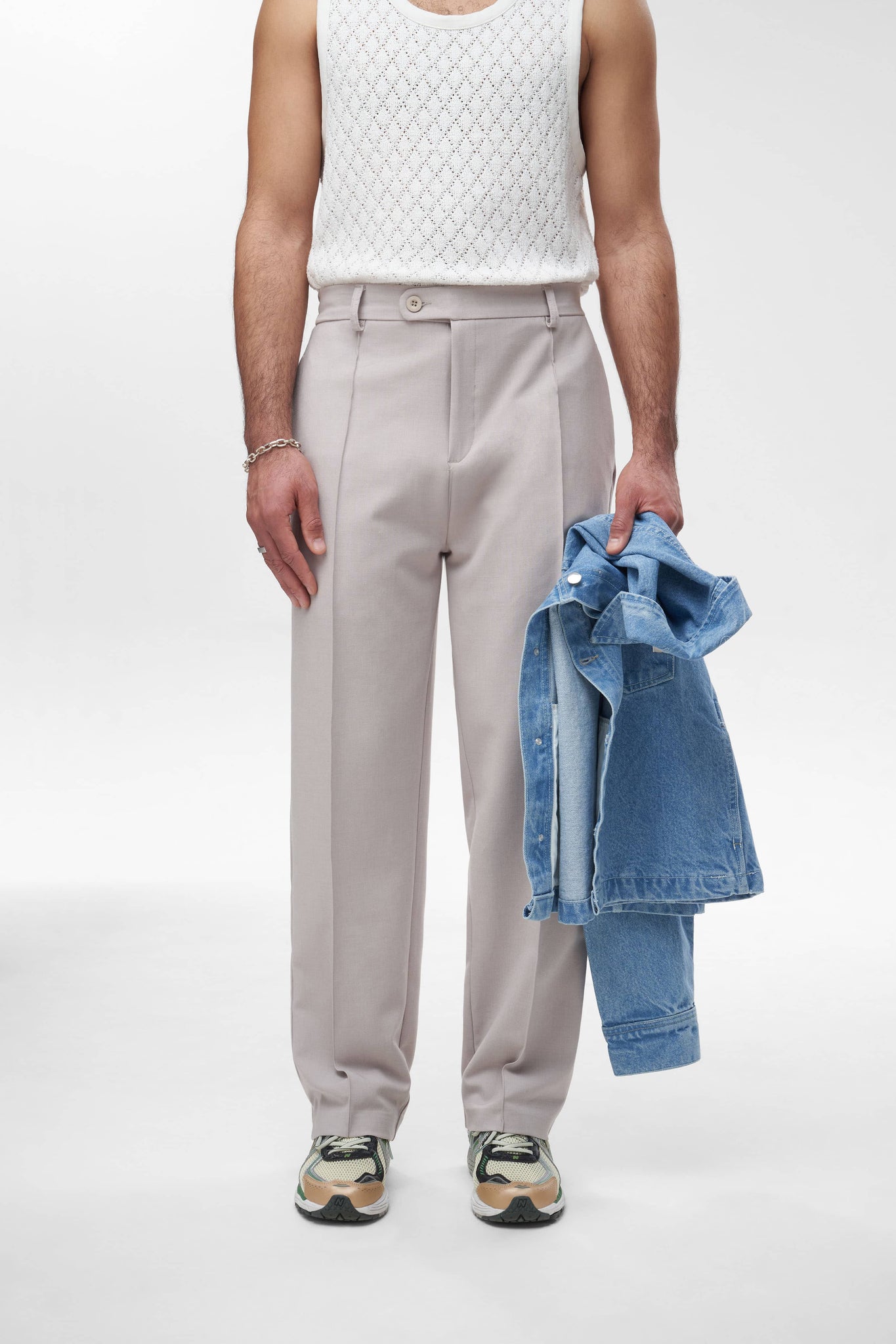 pleated trousers oyster grey