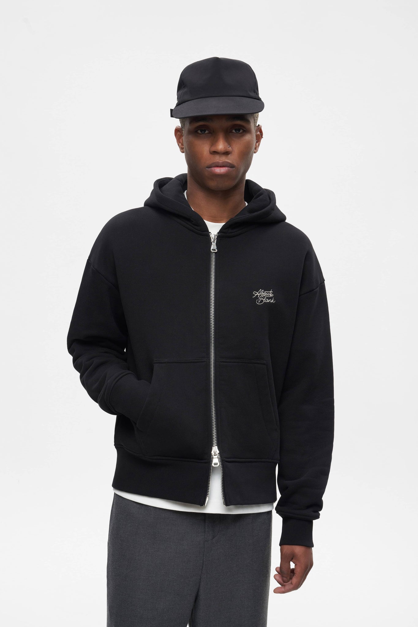 stacked double zip hoodie black/ecru