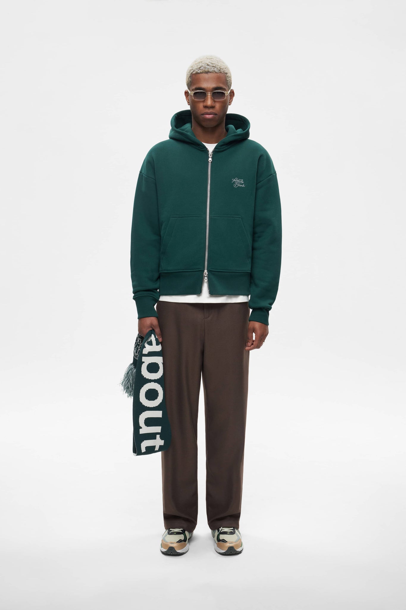 stacked double zip hoodie epsom green/ecru