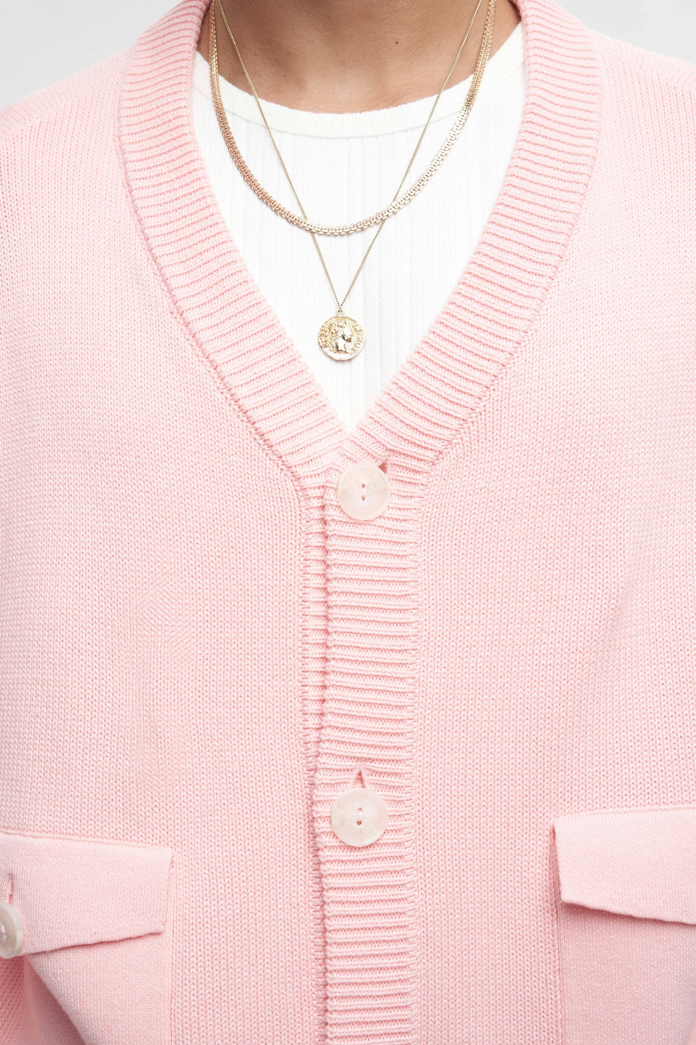 button cardigan pink