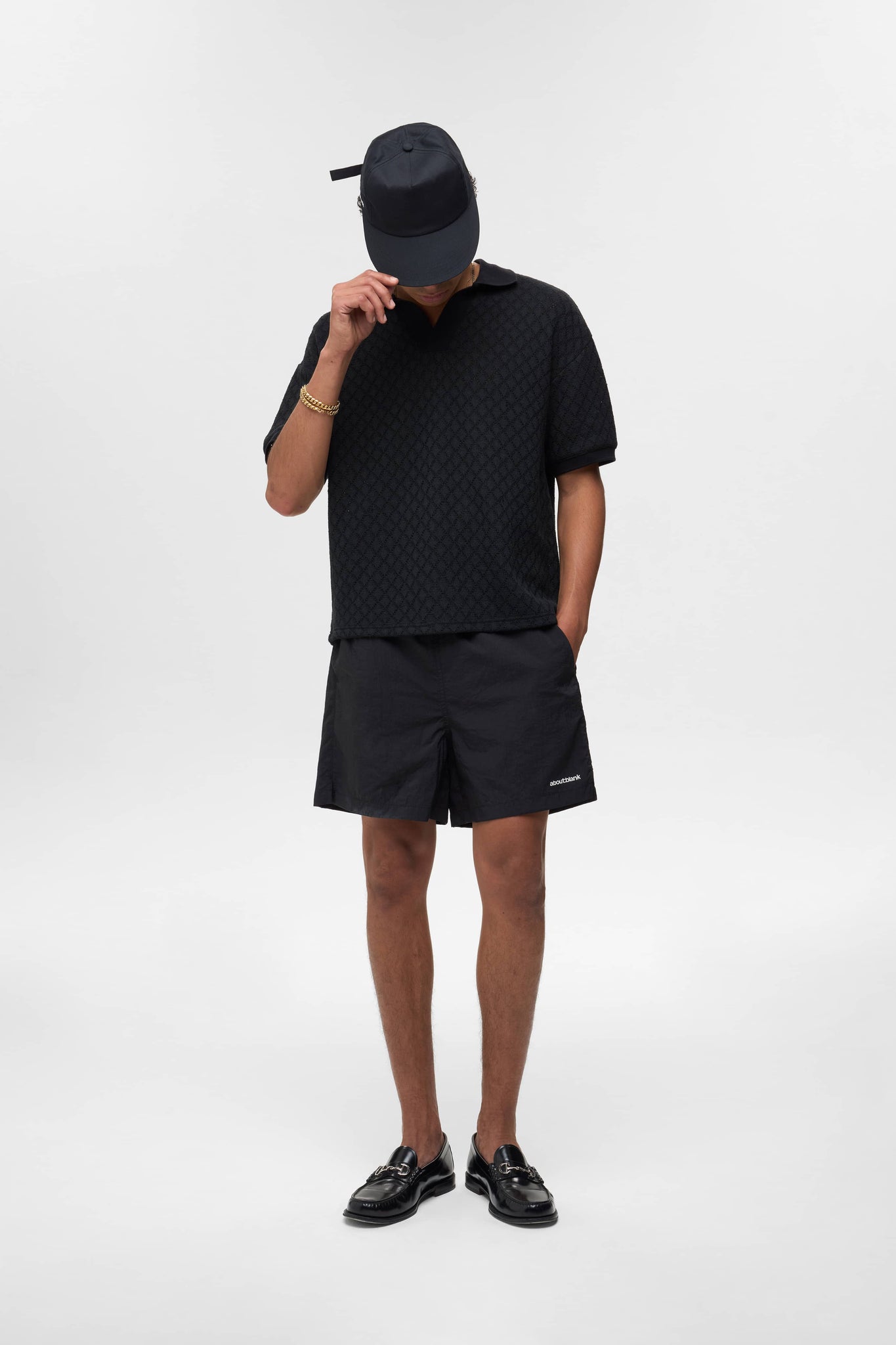 open collar knitted polo black