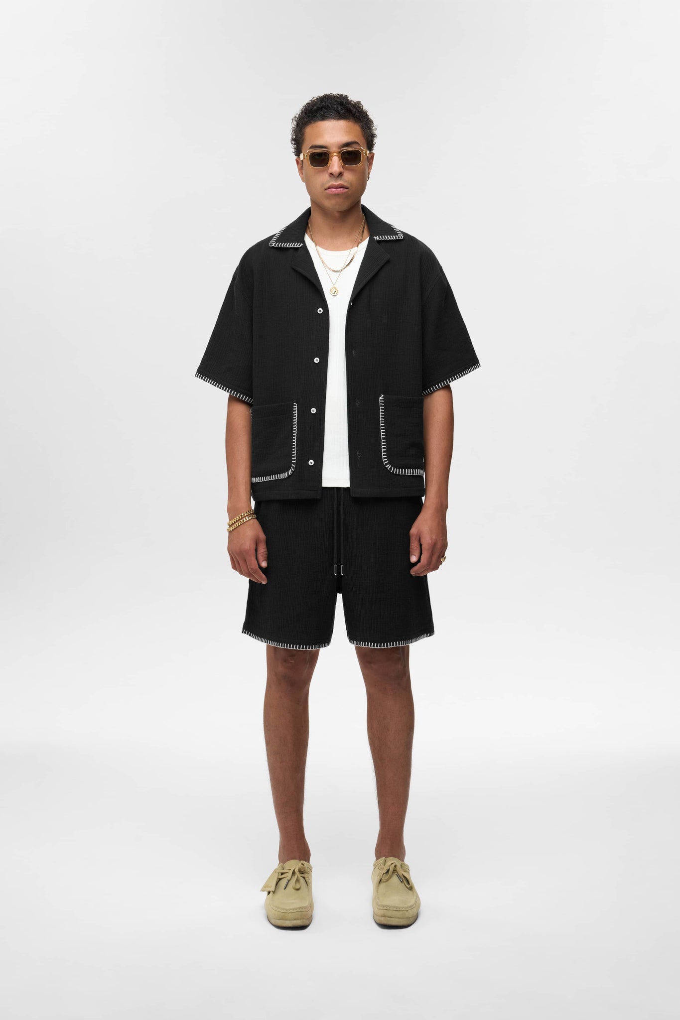 whipstitch resort shirt black/white