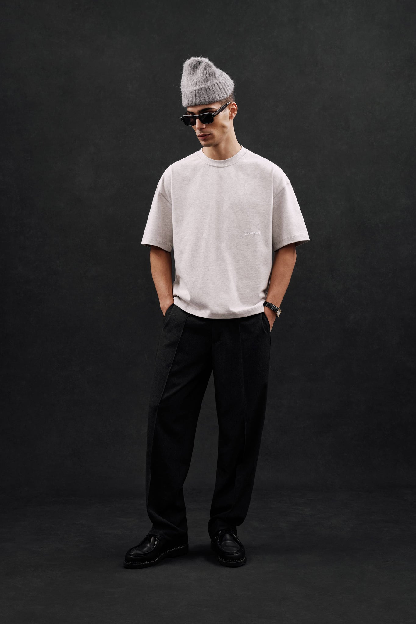 box t-shirt grey marl/white