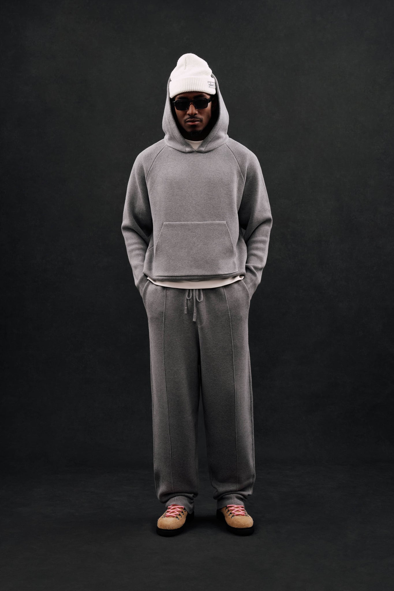 heavyweight knitted hoodie grey