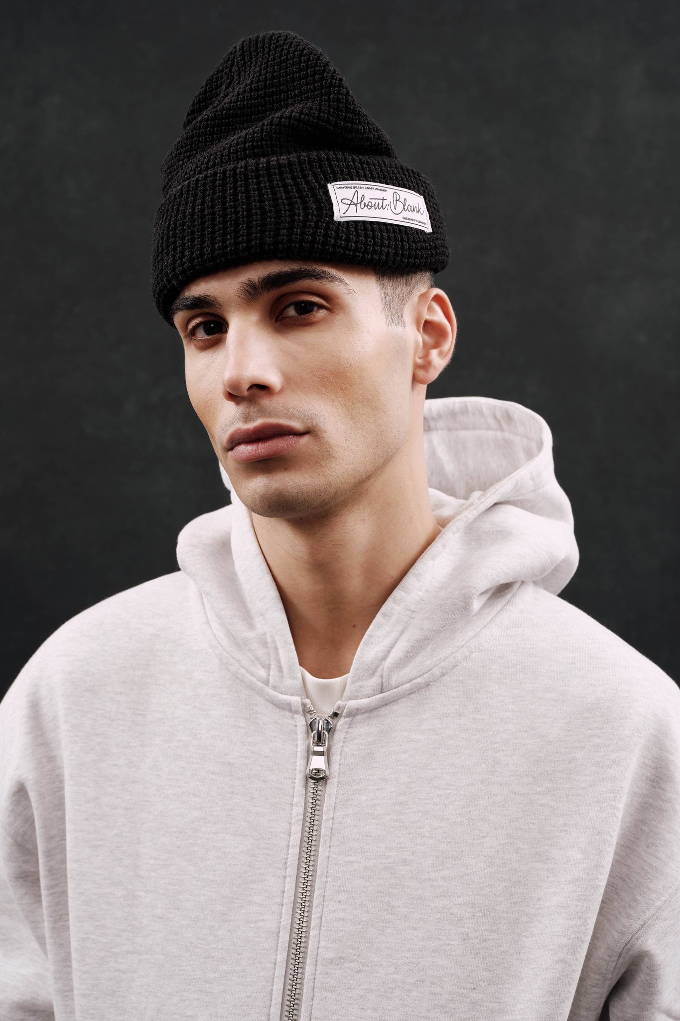box zip hoodie grey marl/white
