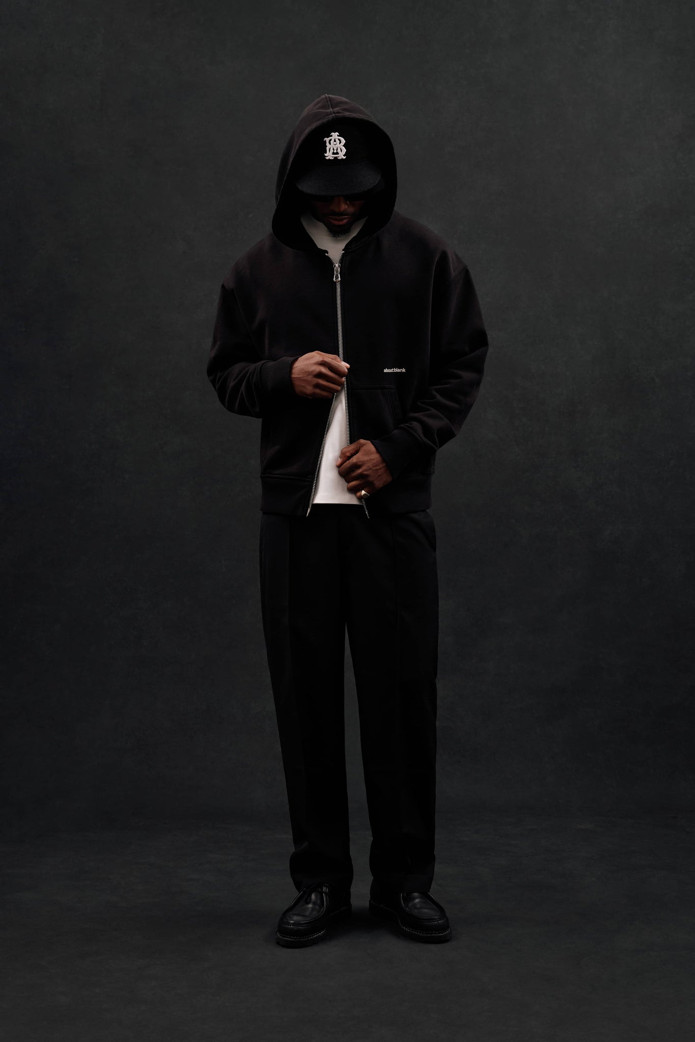 box zip hoodie black/ecru
