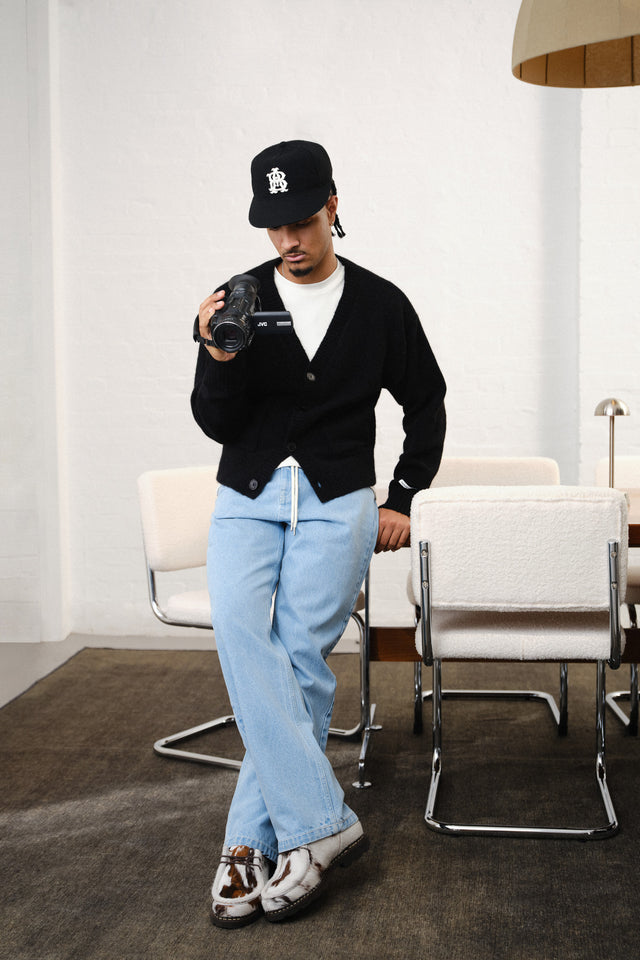 mohair knitted cardigan black/ecru