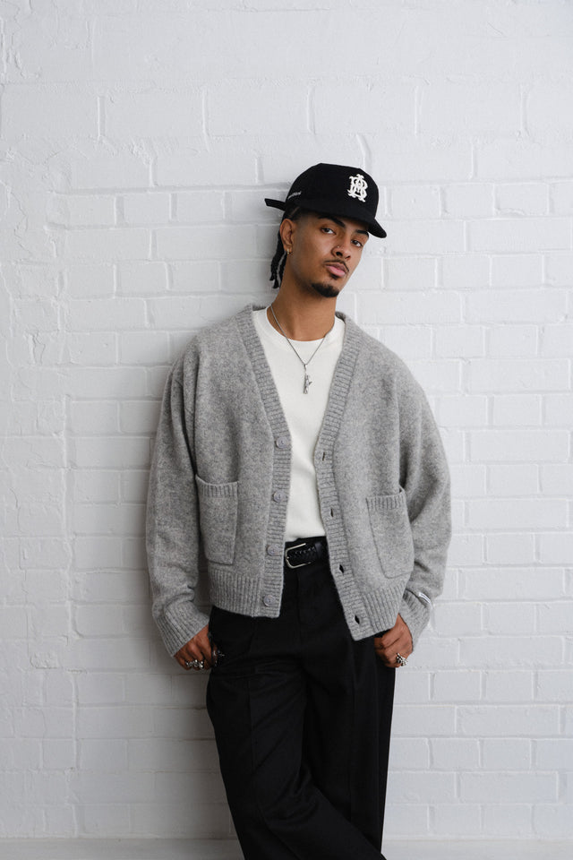 mohair knitted cardigan grey/ecru