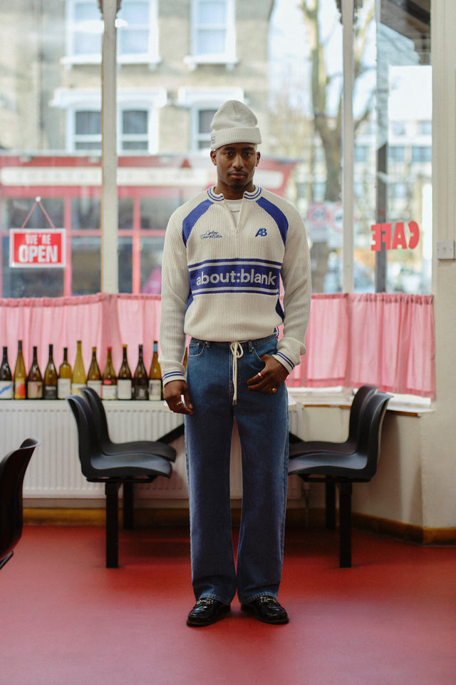 knitted cycling top ecru/estate blue