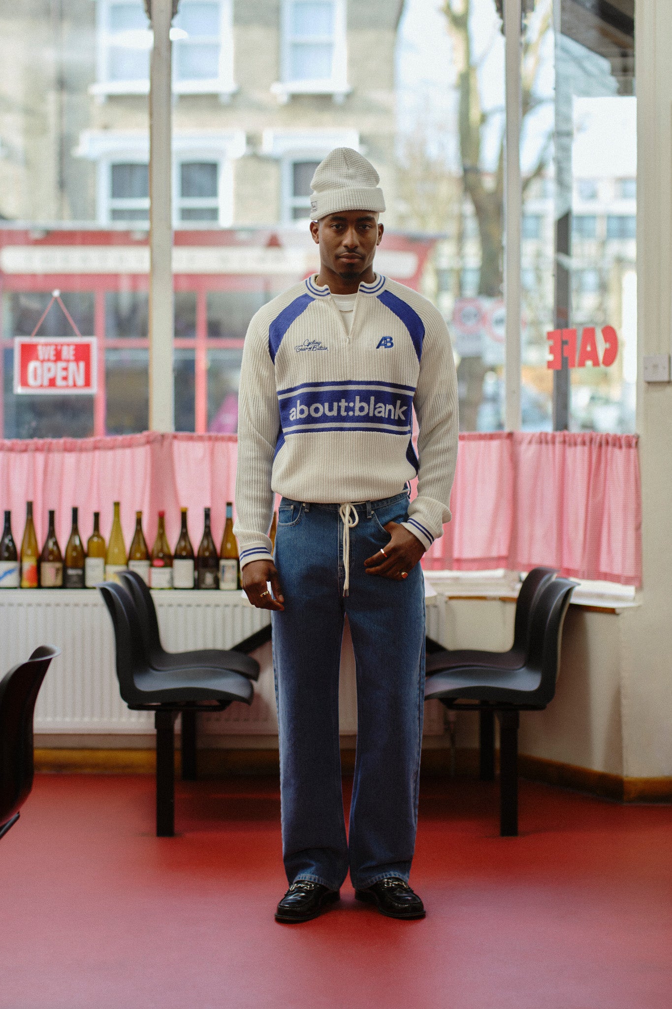 knitted cycling top ecru/estate blue