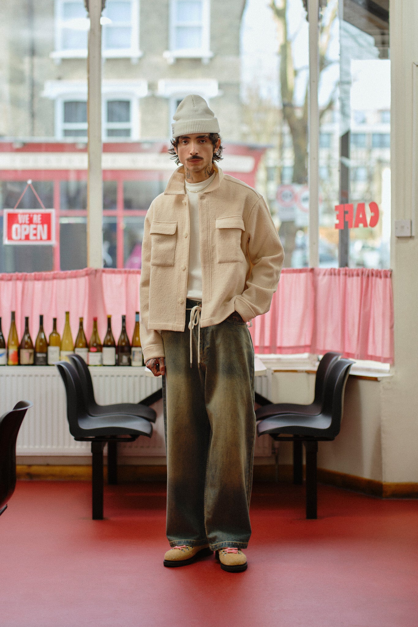 wool overshirt sand
